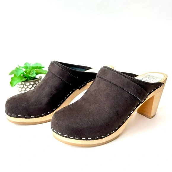 Maguba Anthropologie Stockholm Clogs Black Nubuck Suede Swedish Size 37 - Picture 2 of 14